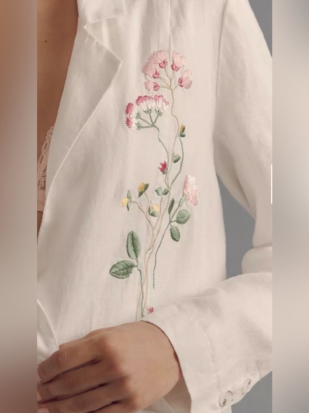 ANTHROPOLOGIE EMBROIDERED LINEN BLAZER WHITE SIZE L NWT - Picture 8 of 17